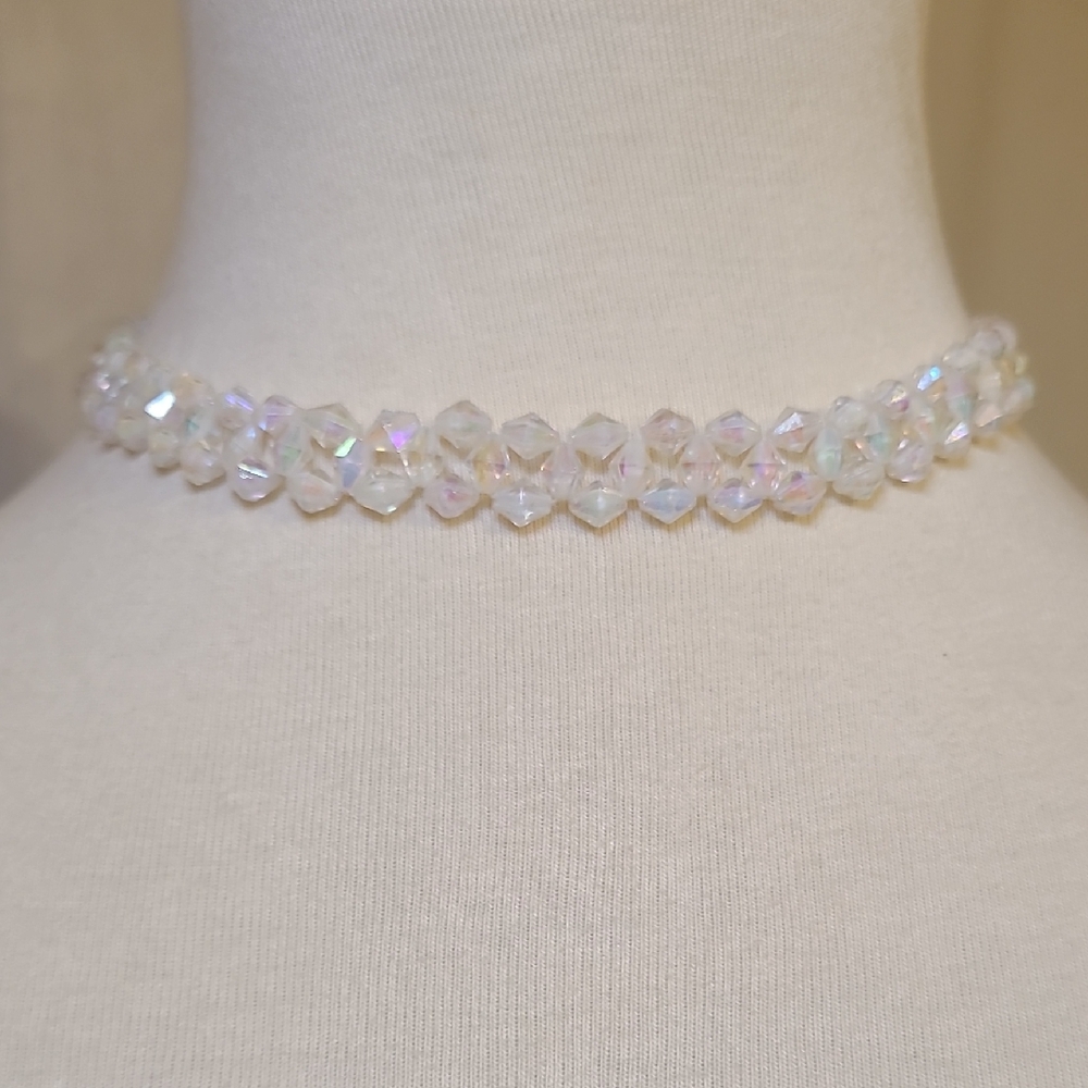 Translucent Iridescent Ivory Beaded Choker Necklace